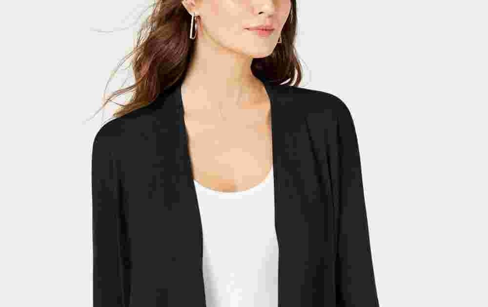 Cardigan feminino Alfani com frente aberta e manga amarrada, preto, tamanho X-S