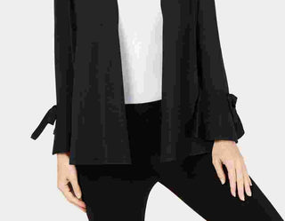 Cardigan feminino Alfani com frente aberta e manga amarrada, preto, tamanho X-S