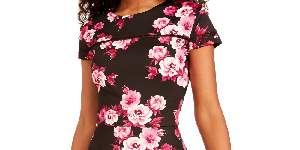 Vestido infantil com estampa floral evasê, preto, tamanho 9, da City Studios