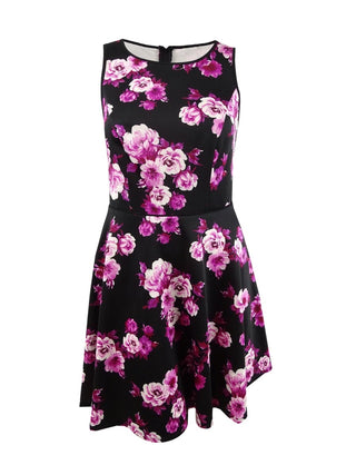 Vestido longo feminino City Studios com estampa floral evasê, roxo, tamanho 18W