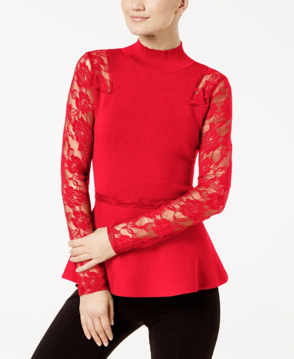Top peplum de renda feminino pequeno INC International Concepts, tamanho pequeno, vermelho