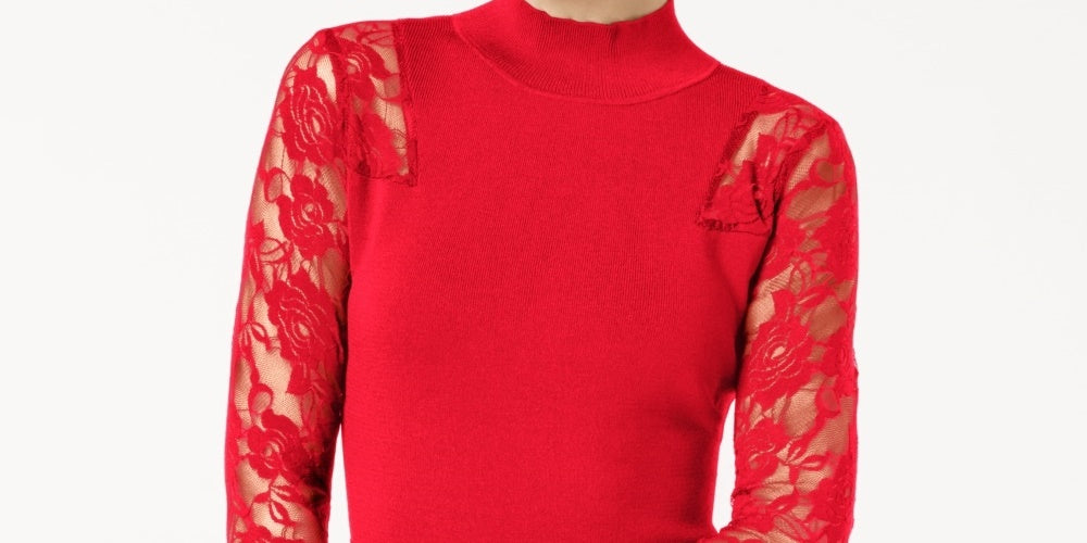 Top peplum de renda feminino pequeno INC International Concepts, tamanho pequeno, vermelho