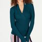Suéter feminino canelado com sobrepeliz INC International Concepts, verde, tamanho XX-G
