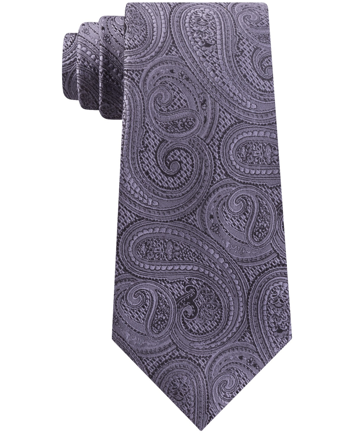 Gravata masculina Michael Kors de seda Paisley cinza escuro tamanho regular