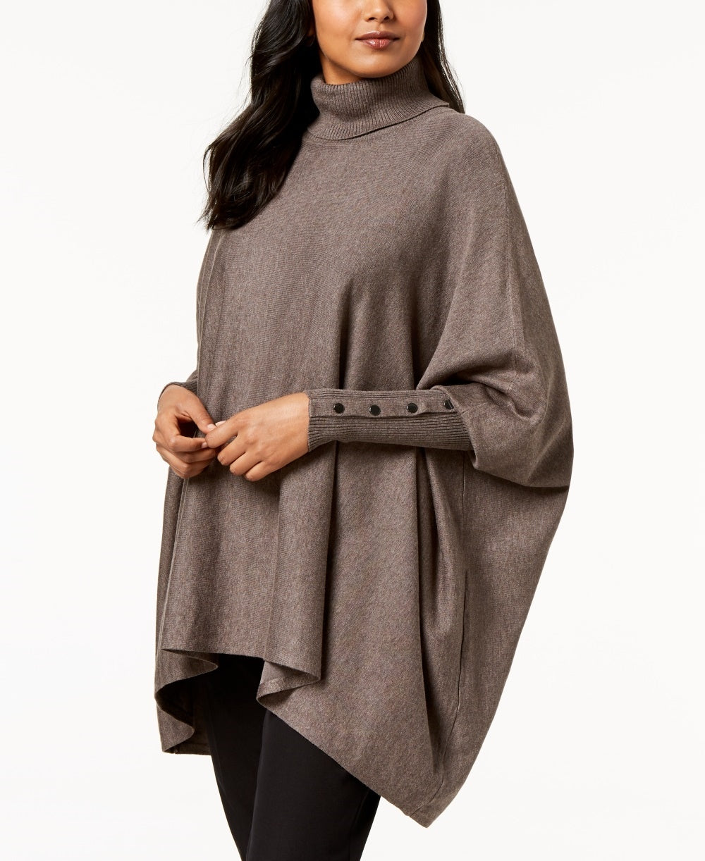 Alfani Suéter Poncho Feminino Petite Gola Alta Bege Escuro Tamanho Petite