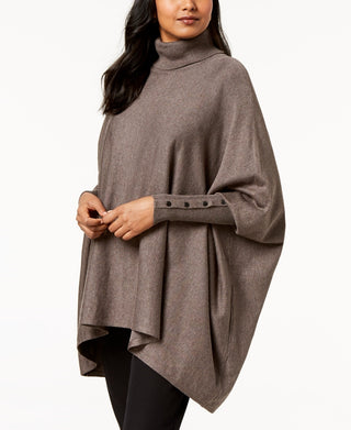 Alfani Suéter Poncho Feminino Petite Gola Alta Bege Escuro Tamanho Petite