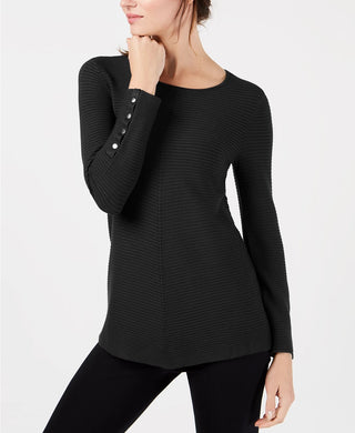 Suéter feminino Alfani com detalhe de pressão, preto, tamanho grande