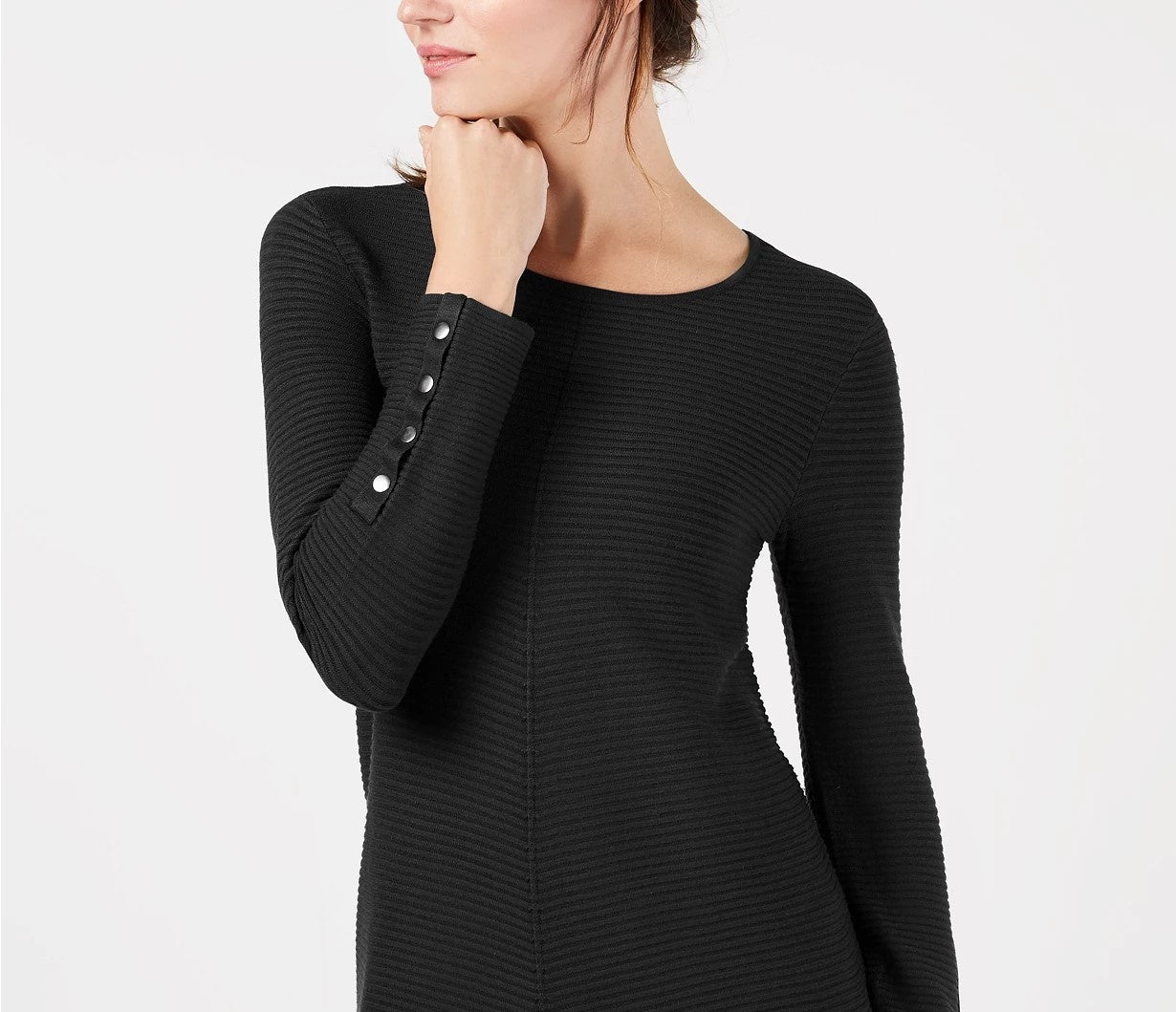 Suéter feminino Alfani com detalhe de pressão, preto, tamanho grande