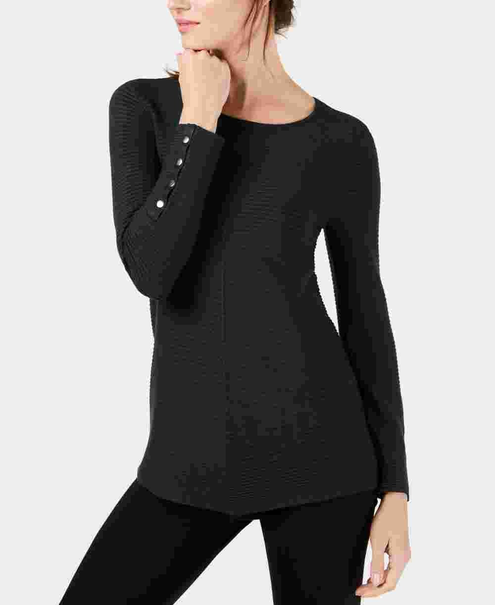 Suéter feminino Alfani com detalhe canelado e botões de pressão, preto, tamanho X-S