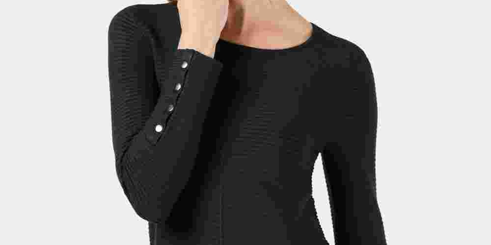 Suéter feminino Alfani com detalhe canelado e botões de pressão, preto, tamanho X-S
