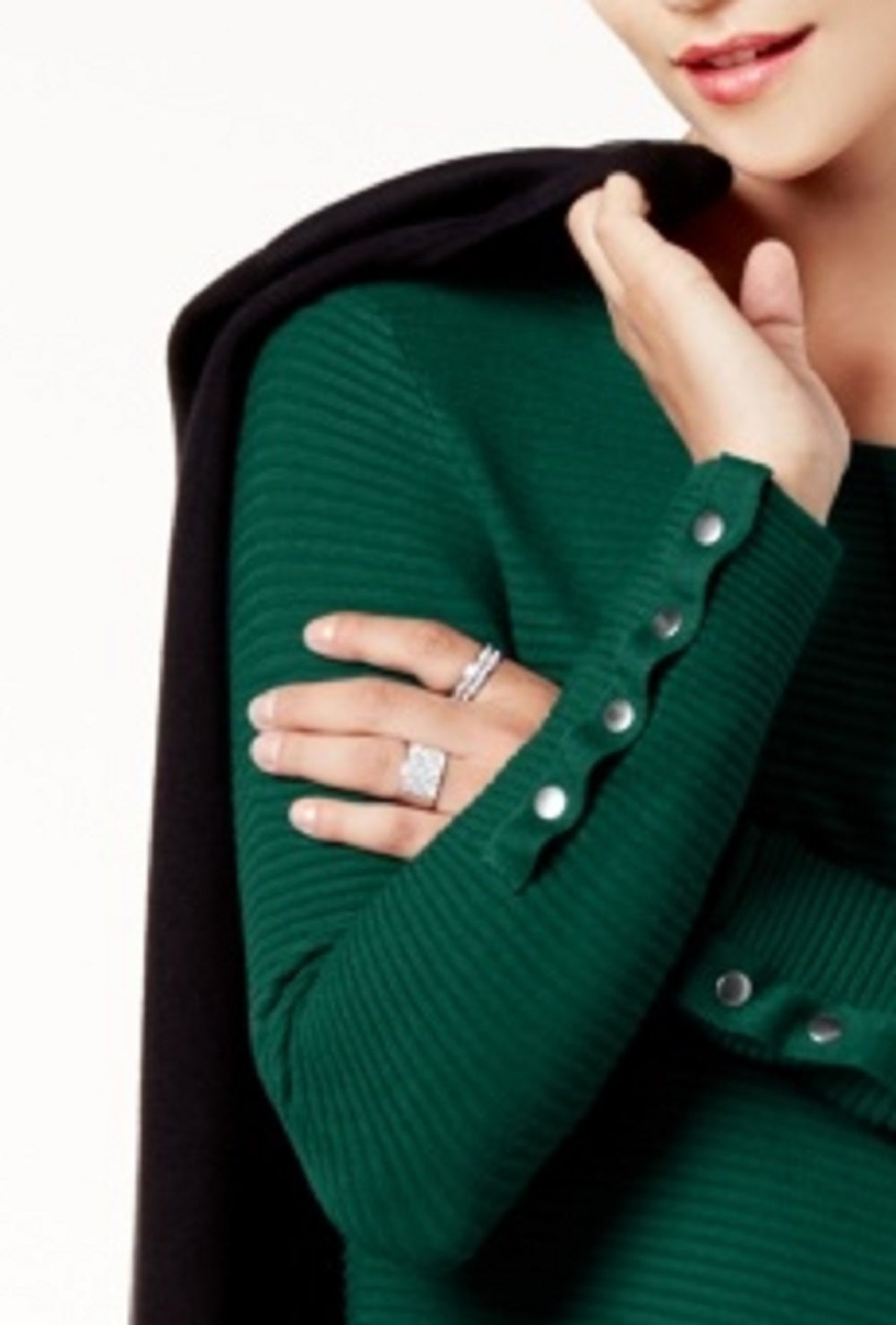 Suéter Alfani Feminino com Detalhe de Botão e Canelado Verde Escuro Tamanho P