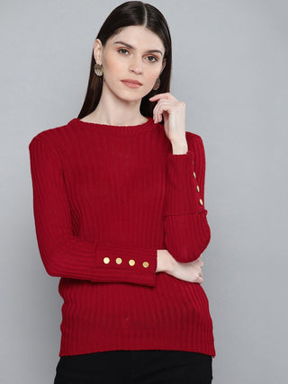 Alfani Suéter feminino com decote redondo e canelado, tamanho X-G, vermelho