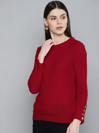 Alfani Suéter feminino com decote redondo e canelado, tamanho X-G, vermelho
