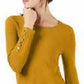 Suéter Alfani Feminino com Detalhe de Botão de Pressão e Canelado, Amarelo, Tamanho Grande