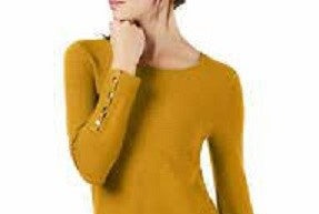 Suéter Alfani Feminino com Detalhe de Botão de Pressão e Canelado, Amarelo, Tamanho Grande