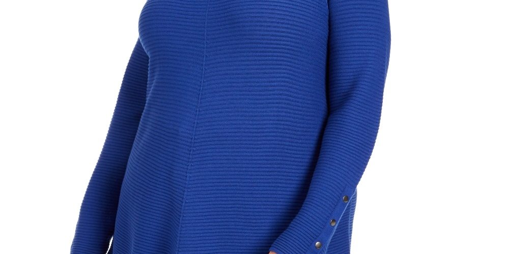 Suéter Alfani Feminino com Detalhe de Botão de Pressão e Canelado Azul Tamanho -0X