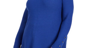 Suéter Alfani Feminino com Detalhe de Botão de Pressão e Canelado Azul Tamanho -0X