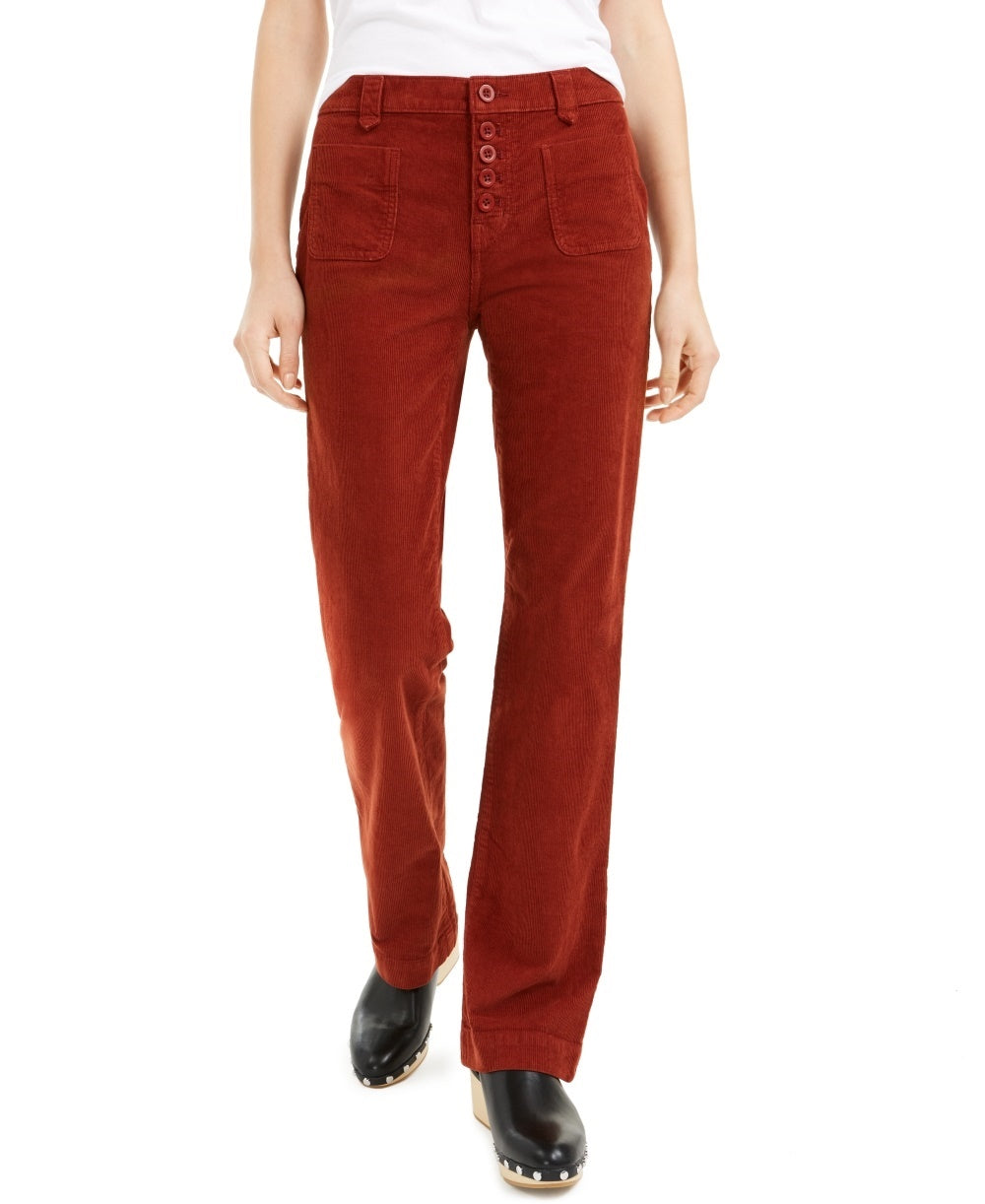 Calça jeans feminina Lucky Brand Ava Corduroy cintura média corte cano alto marrom tamanho 32