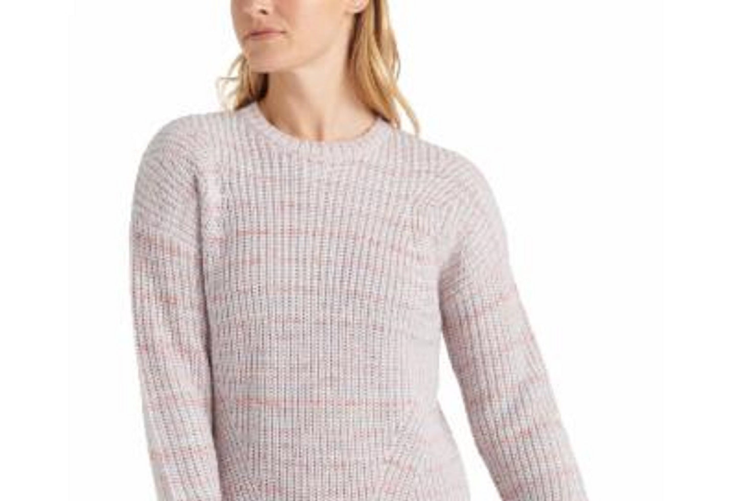 Suéter feminino Lucky Brand de malha mesclada com gola redonda, rosa, tamanho médio