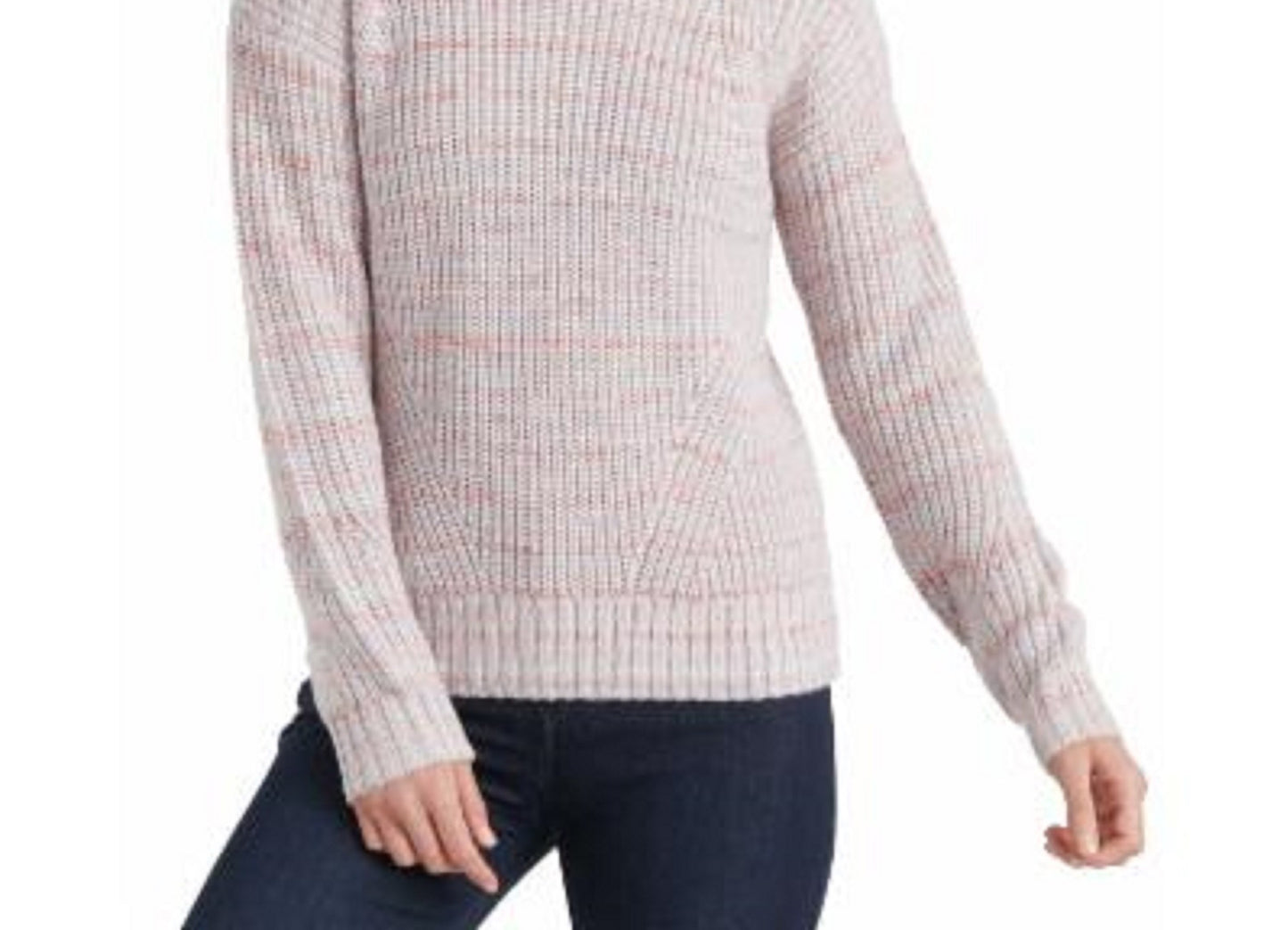 Suéter feminino Lucky Brand de malha mesclada com gola redonda, rosa, tamanho médio