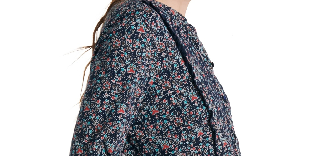Blusa feminina Lucky Brand com botões florais e botões, azul marinho, tamanho pequeno