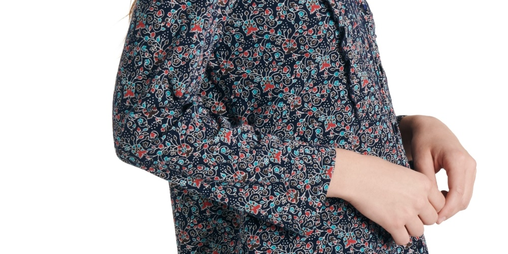 Blusa feminina Lucky Brand com botões florais e botões, azul marinho, tamanho pequeno