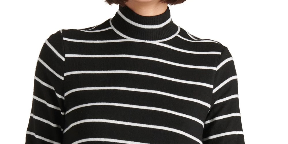 Suéter feminino listrado com gola alta Lucky Brand, preto, tamanho extragrande