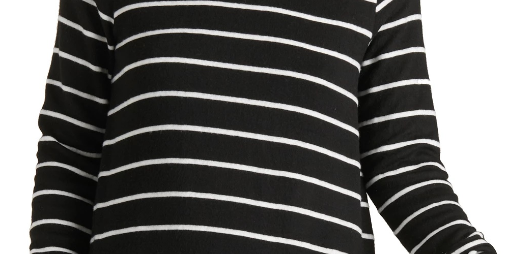 Suéter feminino listrado com gola alta Lucky Brand, preto, tamanho extragrande