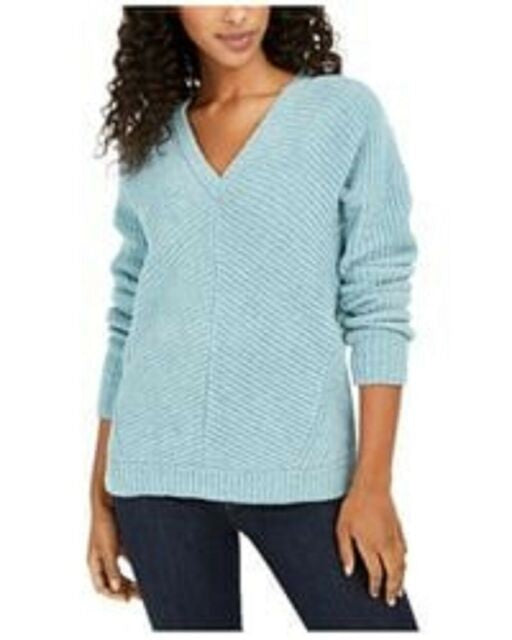 Suéter de chenille com decote em V Lucky Brand, azul brilhante, tamanho extragrande