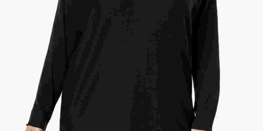 Blusa feminina de lã alta e baixa da INC International Concepts, preta, tamanho 2X