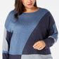 Suéter feminino plus size de manga comprida, alto e baixo, azul marinho, tamanho 0X da INC International Concepts