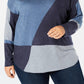Suéter feminino plus size de manga comprida, alto e baixo, azul marinho, tamanho 0X da INC International Concepts