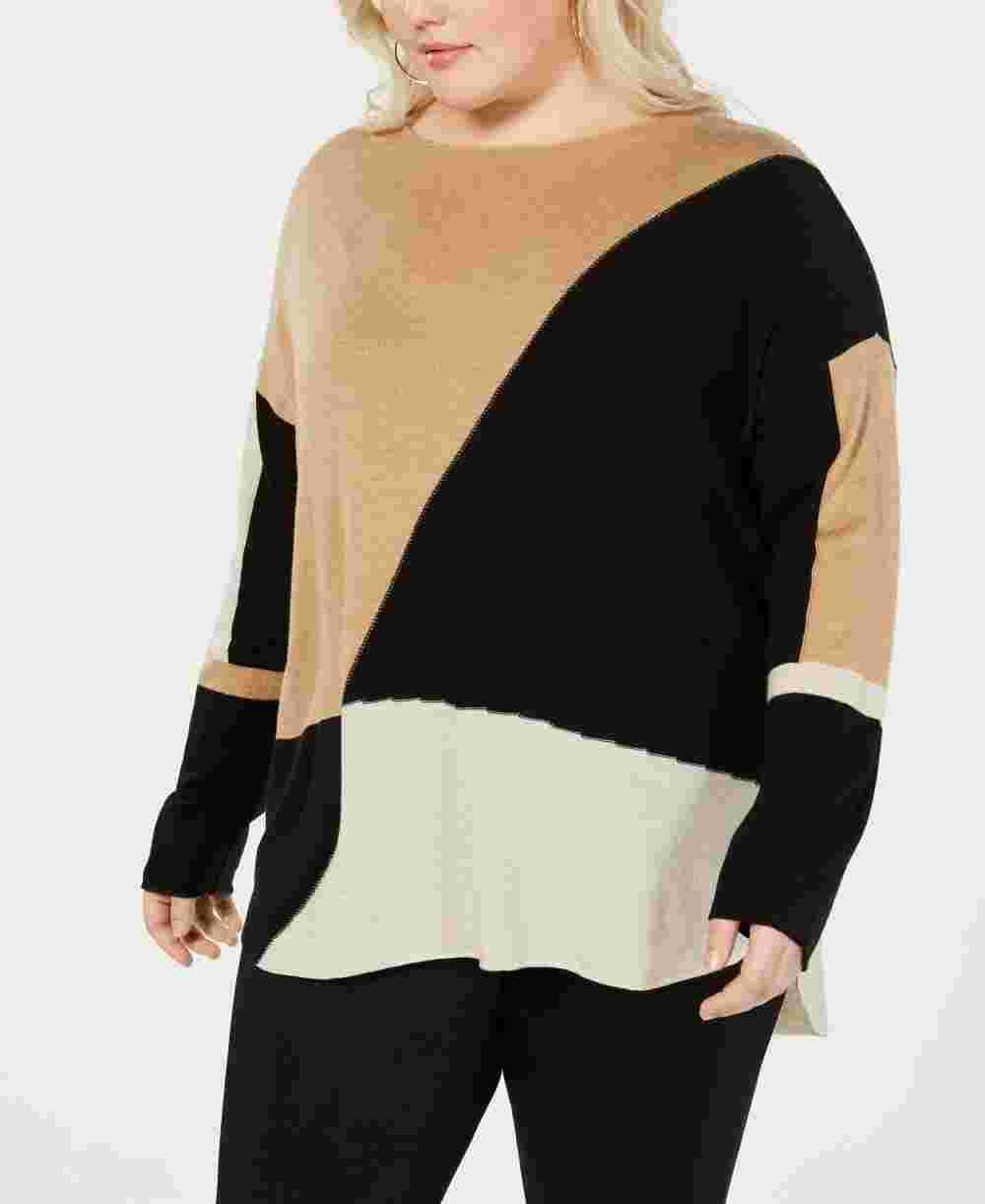 Suéter feminino de manga comprida e comprimento alto e baixo da INC International Concepts, amarelo, tamanho 2X