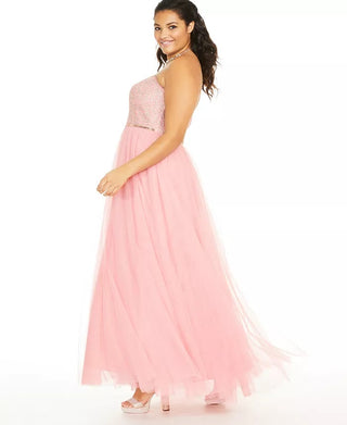 Vestido de festa feminino City Studios Plus Size com detalhes em tule bordado, rosa, tamanho 18W
