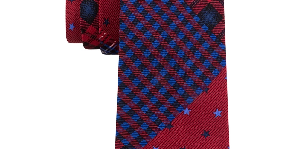 Gravata grande xadrez multi-estrelas masculina Tommy Hilfiger vermelha tamanho regular