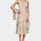 Vestido e xale estampados femininos Alex Evenings, marrom, tamanho 14