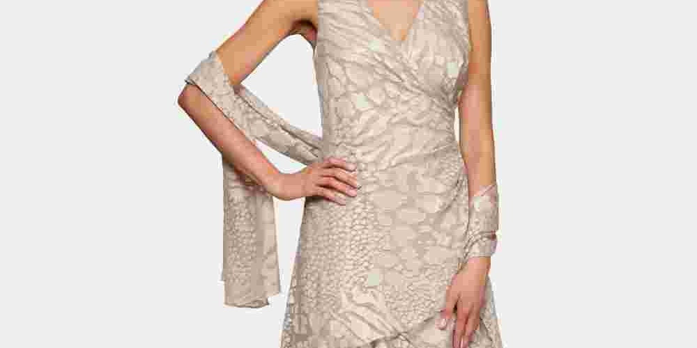 Vestido e xale estampados femininos Alex Evenings, marrom, tamanho 14