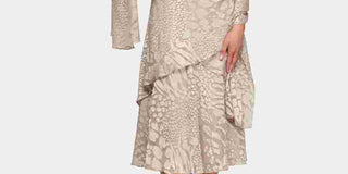 Alex Evenings Women's Printed Tiered Hem Dress & Shawl Brown Size 14