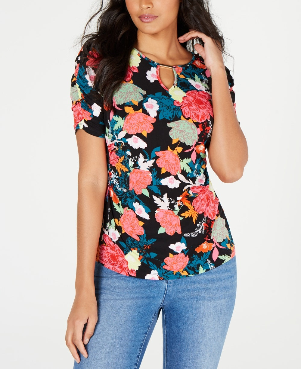 Blusa feminina Thalia Sodi com estampa e mangas curtas, tamanho P, branca