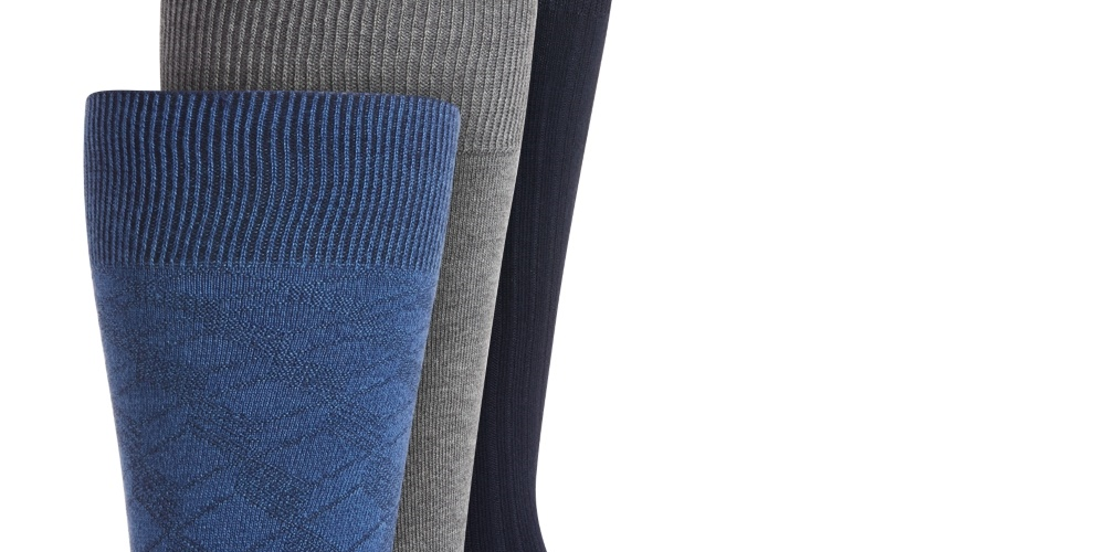 Pacote com 3 meias sociais Perry Ellis Portfolio para homens, azul marinho, tamanho regular