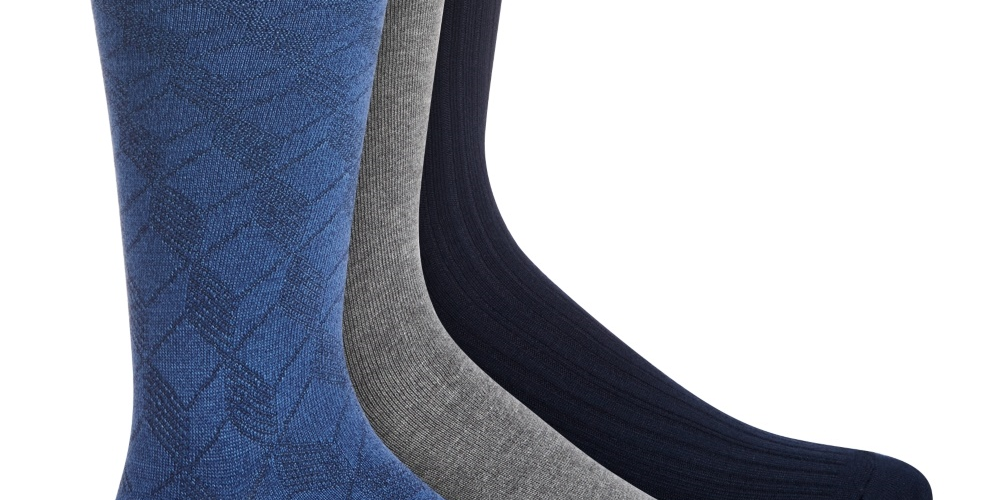 Pacote com 3 meias sociais Perry Ellis Portfolio para homens, azul marinho, tamanho regular