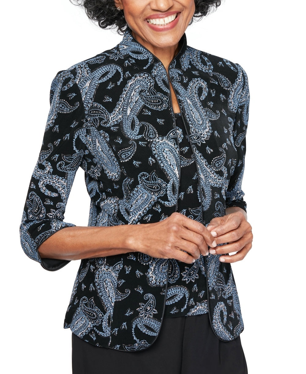 Conjunto de duas peças feminino estampado Alex Evenings, cor carvão, tamanho médio