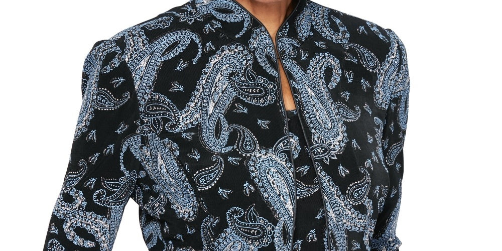 Conjunto de duas peças feminino estampado Alex Evenings, cor carvão, tamanho médio