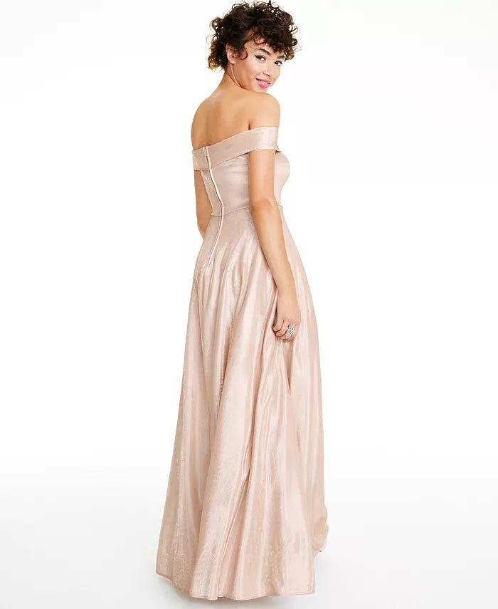 Vestido ombro a ombro para formatura Say Yes To The Prom Juniors, tamanho 3, prata