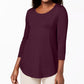 JM Collection Top feminino com decote redondo, vinho, tamanho extrapequeno