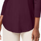 JM Collection Top feminino com decote redondo, vinho, tamanho extrapequeno