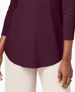 JM Collection Top feminino com decote redondo, vinho, tamanho extrapequeno