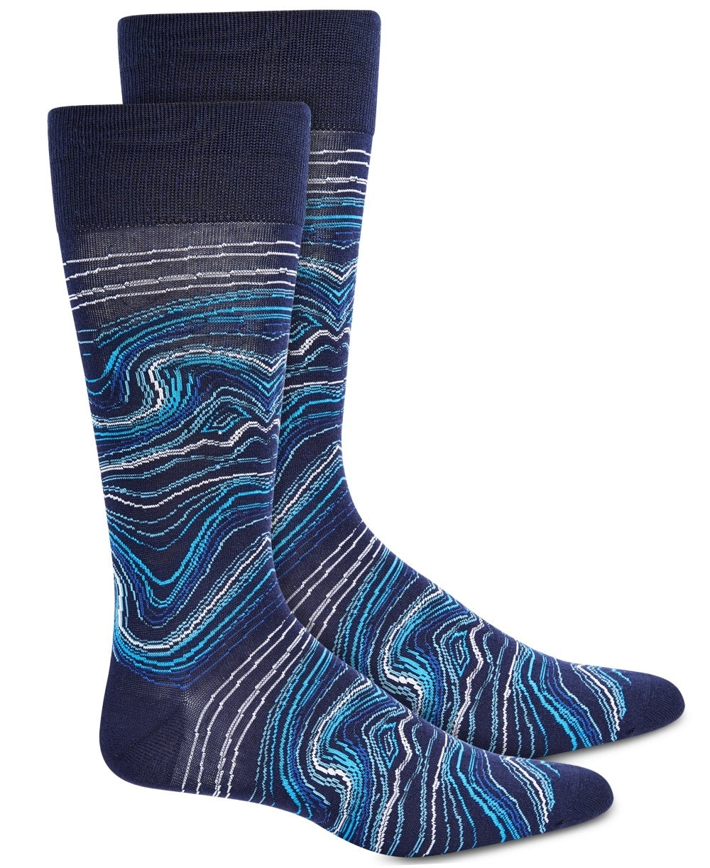 Meias estampadas masculinas Perry Ellis, tamanho regular, azul marinho