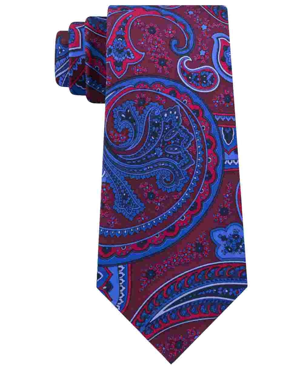 Gravata masculina Tommy Hilfiger Nightfall de seda Paisley vermelha escura, tamanho regular
