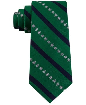 Gravata listrada de floco de neve masculina Tommy Hilfiger, verde, tamanho regular